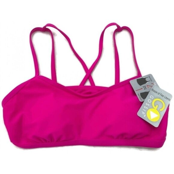 NWOT Go Gossip Sporty Solids Pink M Strappy Lattice-Back Bikini Swim Top #95524 - Picture 1 of 1